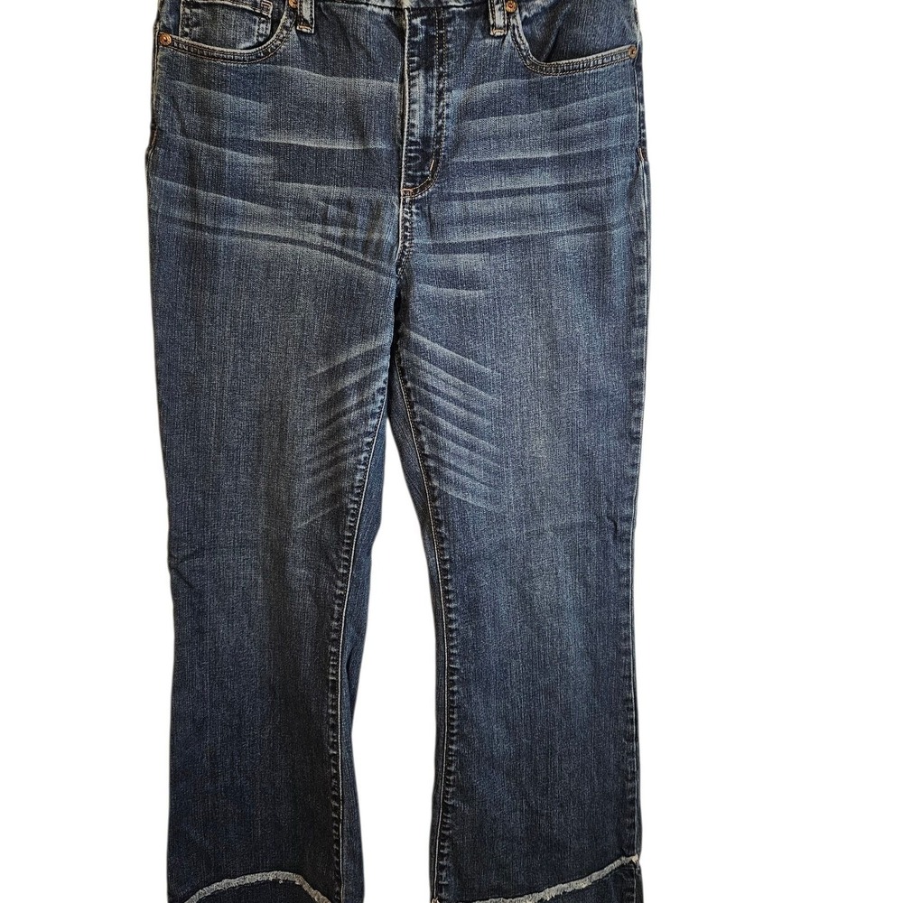 Miss Me Denim Dark Wash Cropped Flare Jeans with Frayed Cuffs Size 31